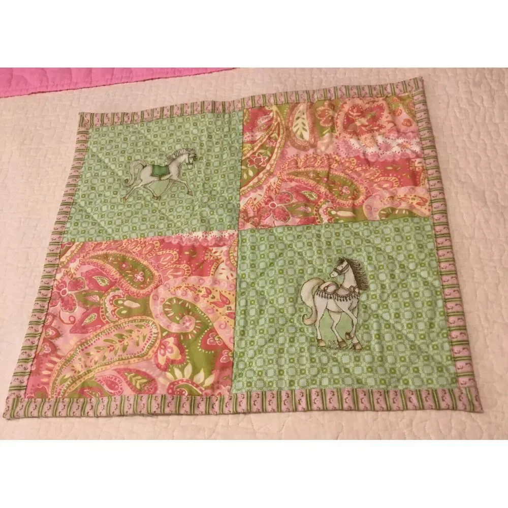 Baby‎ Quilt Crib 45x40 Small Quit 20x18 Handmade By Karen Cox Pink Green